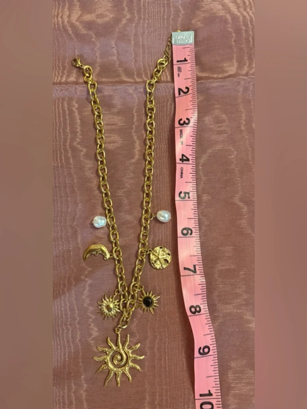 Gold Sun Charm Necklace with Pearl Accents - Women Jewelry NWOT